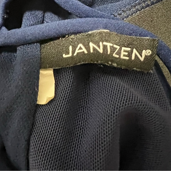 Jantzen Navy Blue Macrame Strappy Back One Piece Ruched Bathing Suit Swim M - Picture 9 of 14